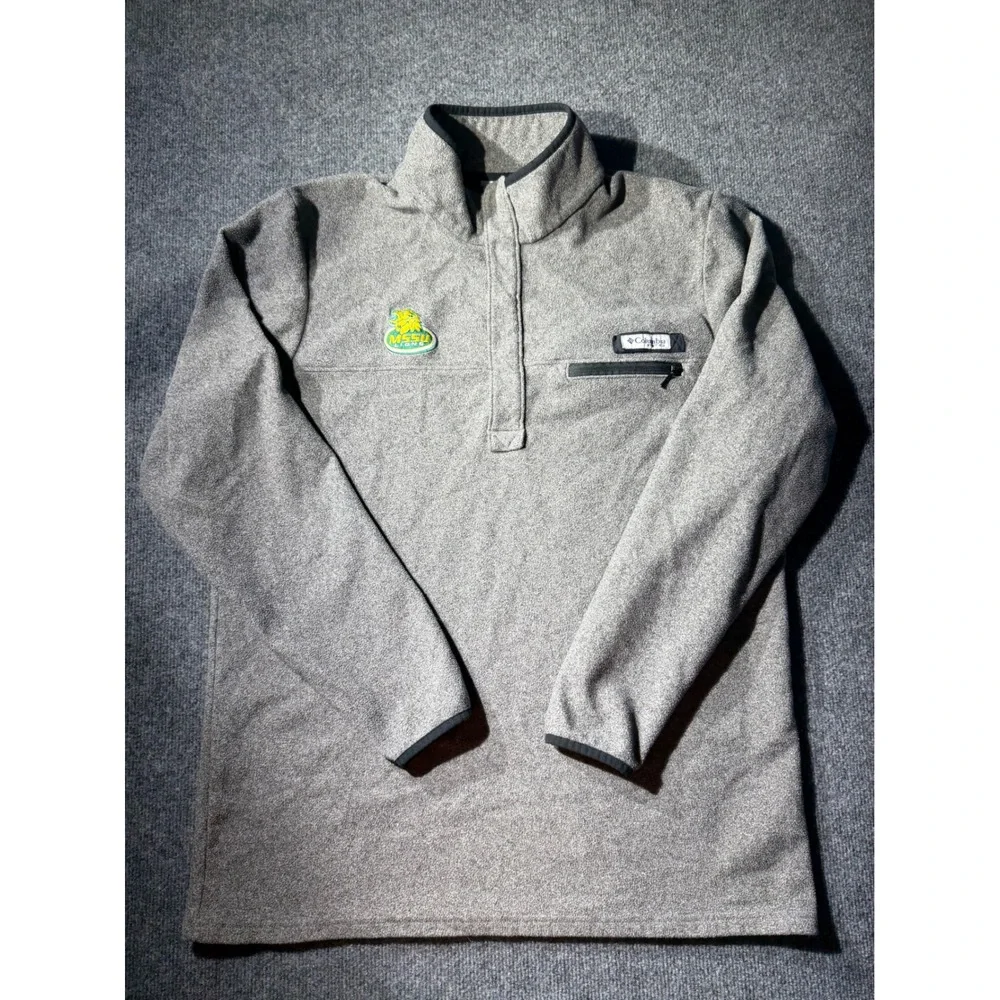 Columbia Fleece Pullover Mens L Gray Excellent MSSU Lions PFG Quarter SnapJacket